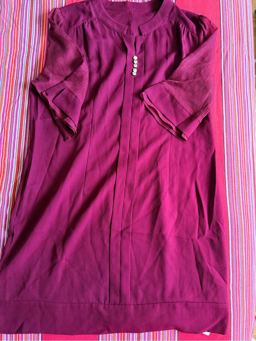 Magenta Shift Dress with Decorative Buttons